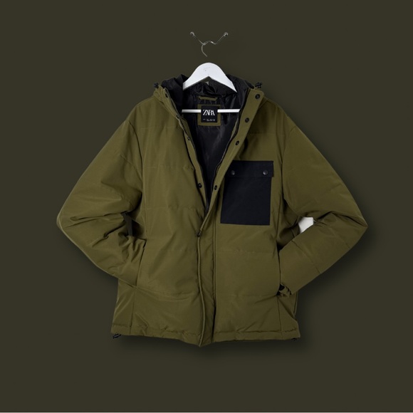 Zara Other - Zara Khaki Green Thick Jacket with Black Accent
